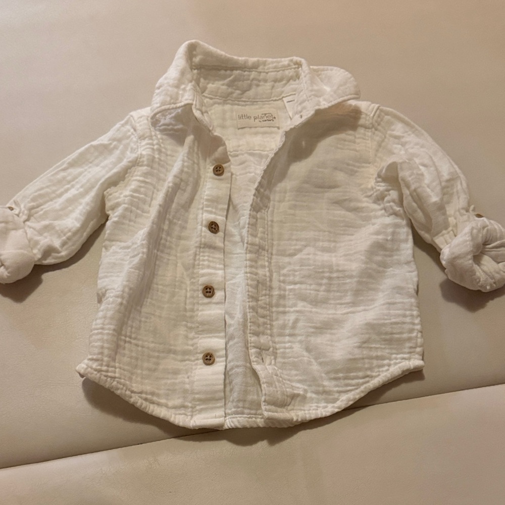 Little Planet by Carters Organic White Button-Up Shirt 12m